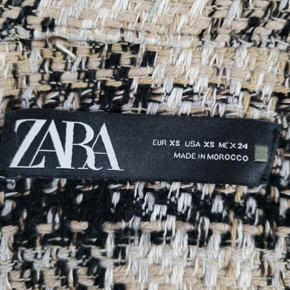 Zara Black Beige Check Buttoned Collared Unlined Shacket Jacket XS - Picture 3 of 11